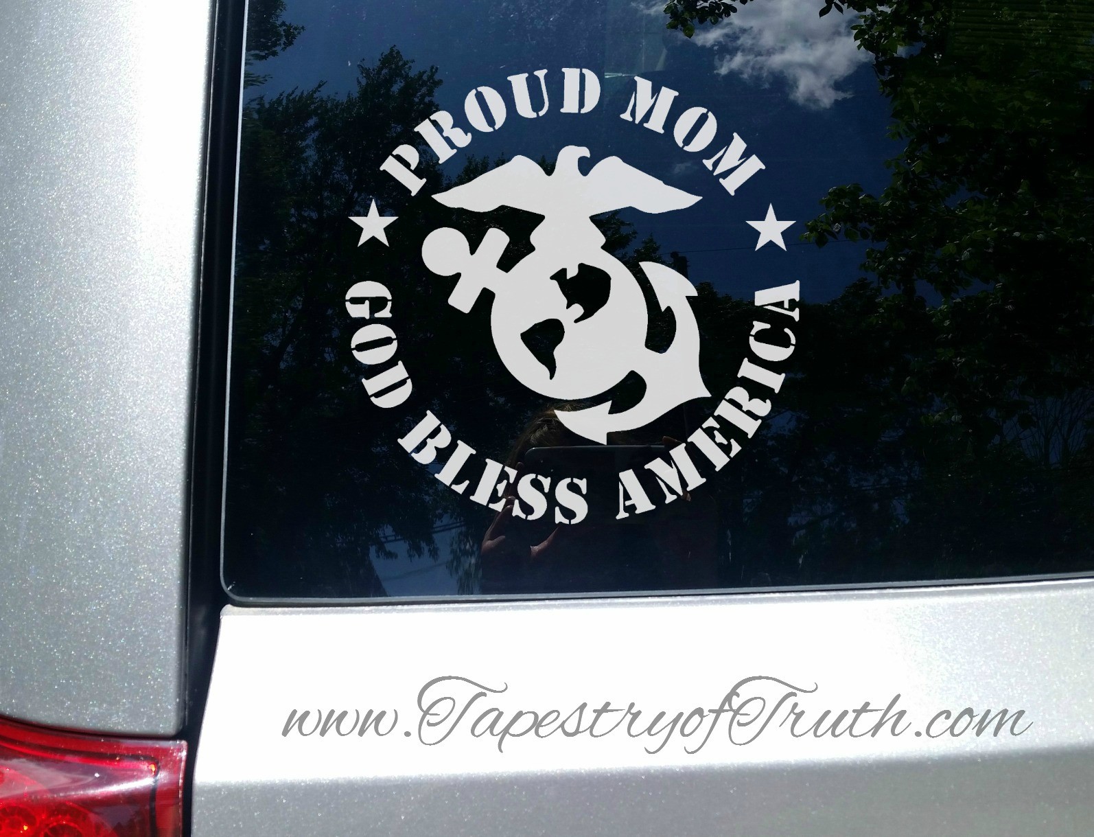 Proud Mom (of a Marine) - God Bless America - Car Decal